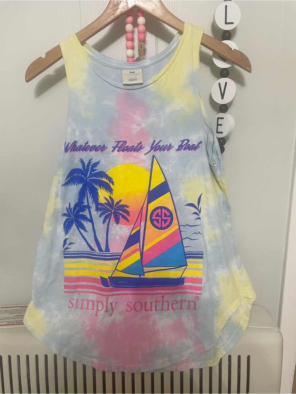 Simply Southern Pastel Tie-Dye Sailboat Tank Top - Yellow Pink Blue